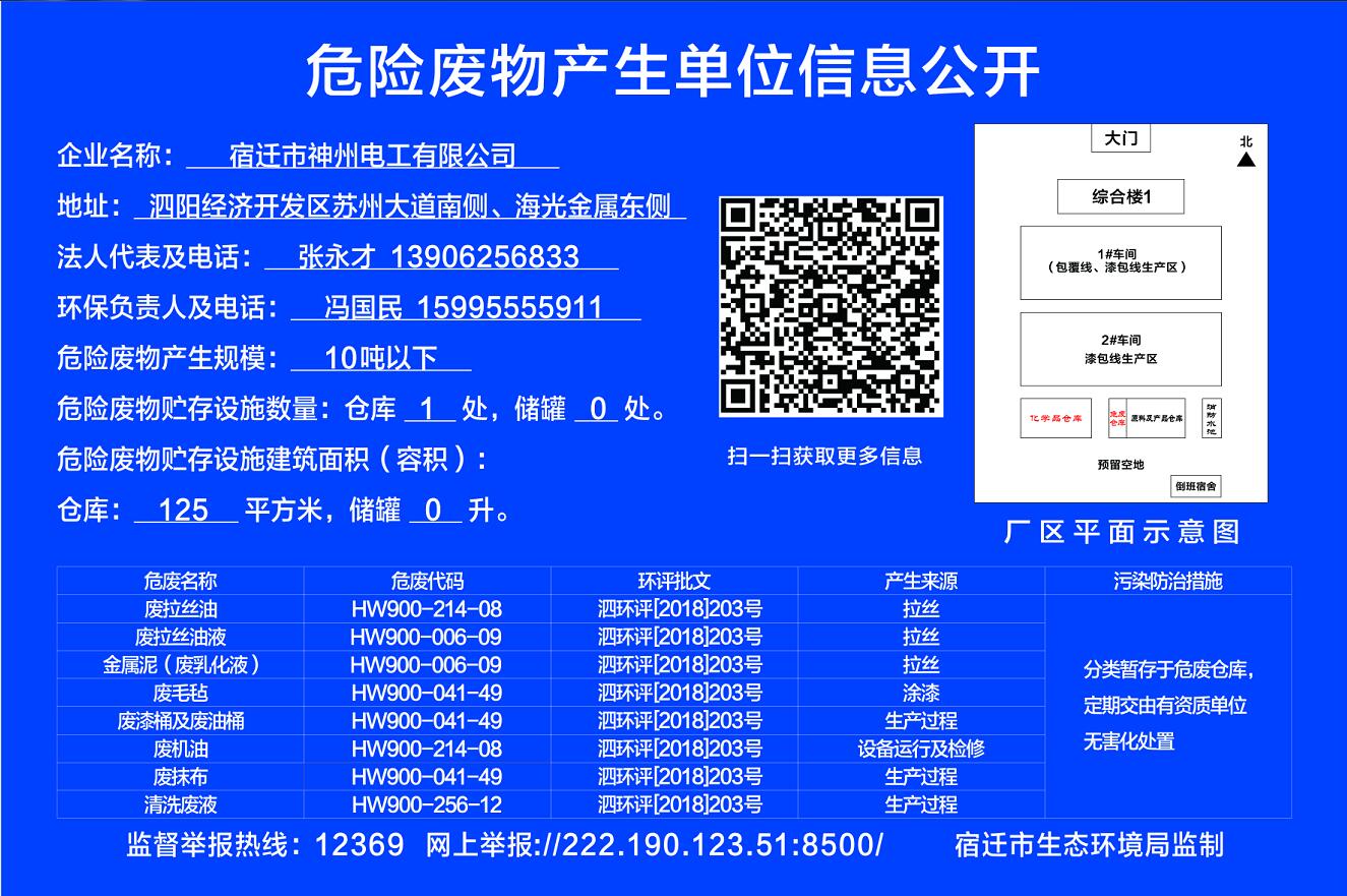 宿迁市小蝌蚪官网在线观看电工有限公司危险废物产生单位信息公开